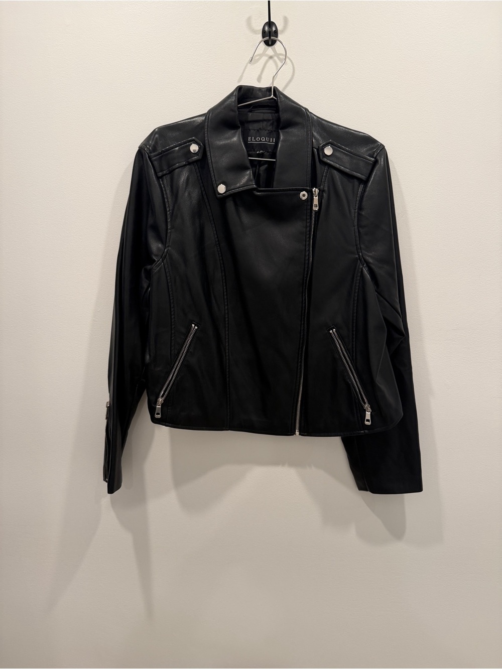 Eloquii Black Faux Leather Asymmetric Moto Jacket